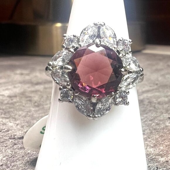 Ring Bomb Party Ring size 8 NWOT purple gestone CZ accent stones silver color ba - Picture 2 of 6